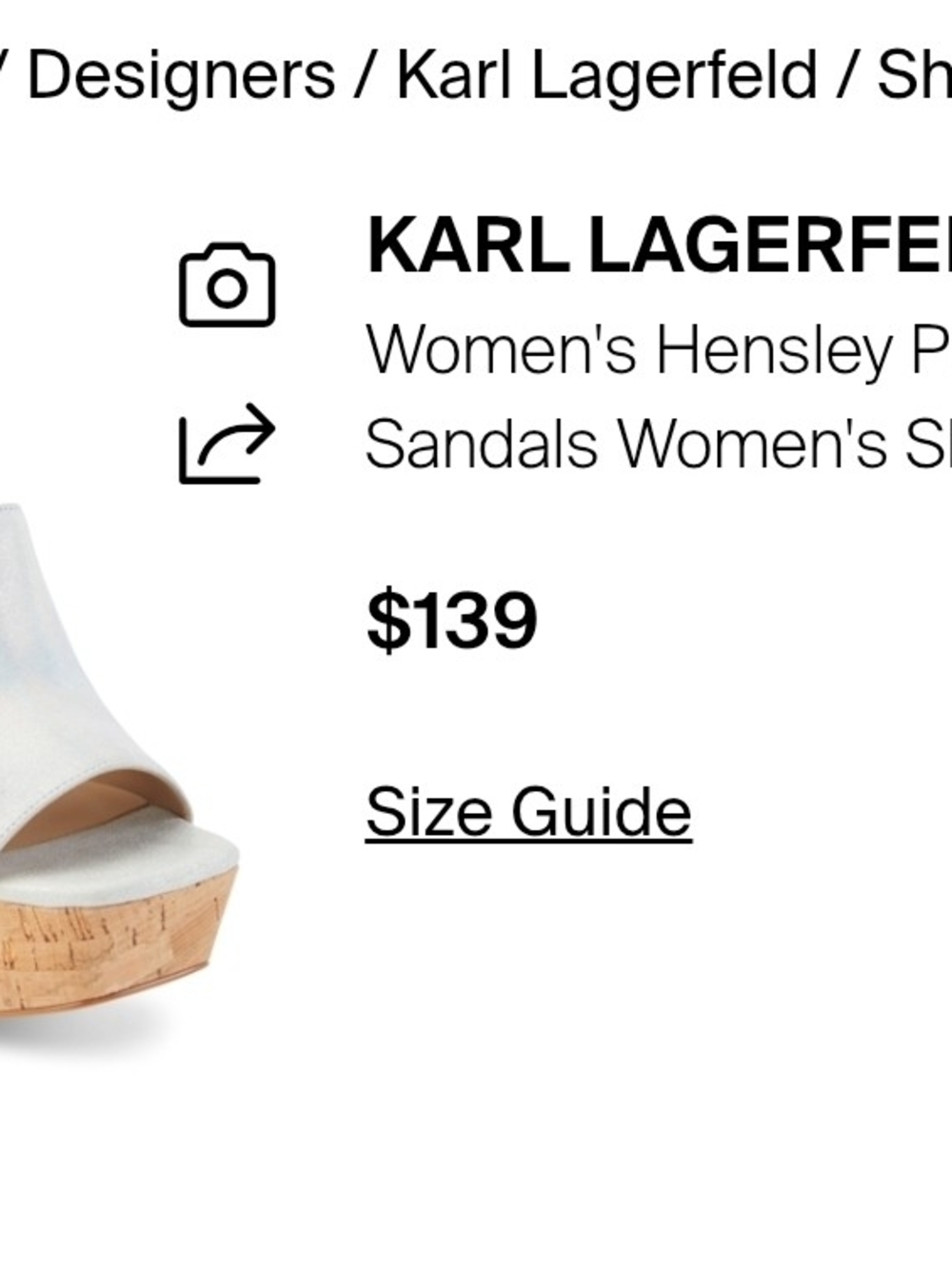 Karl Lagerfeld White Platform Wedge Sandal with Cork Sole